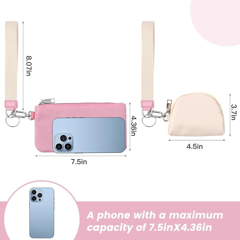 EKOLE Store Mini Zip Around Wristlet Keychain Wallet for Women Detachable Dual Pouch Wristlet Portable Phone Coin Purse Coin Pocket (Pink+White) - Image 3